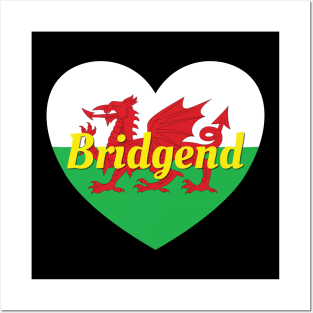 Bridgend Wales UK Wales Flag Heart Posters and Art